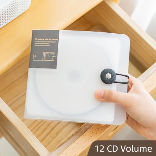 CD Case, 1Capacity CD/DVD Case Holders Wallet Hard Plastic 2 Translucent White