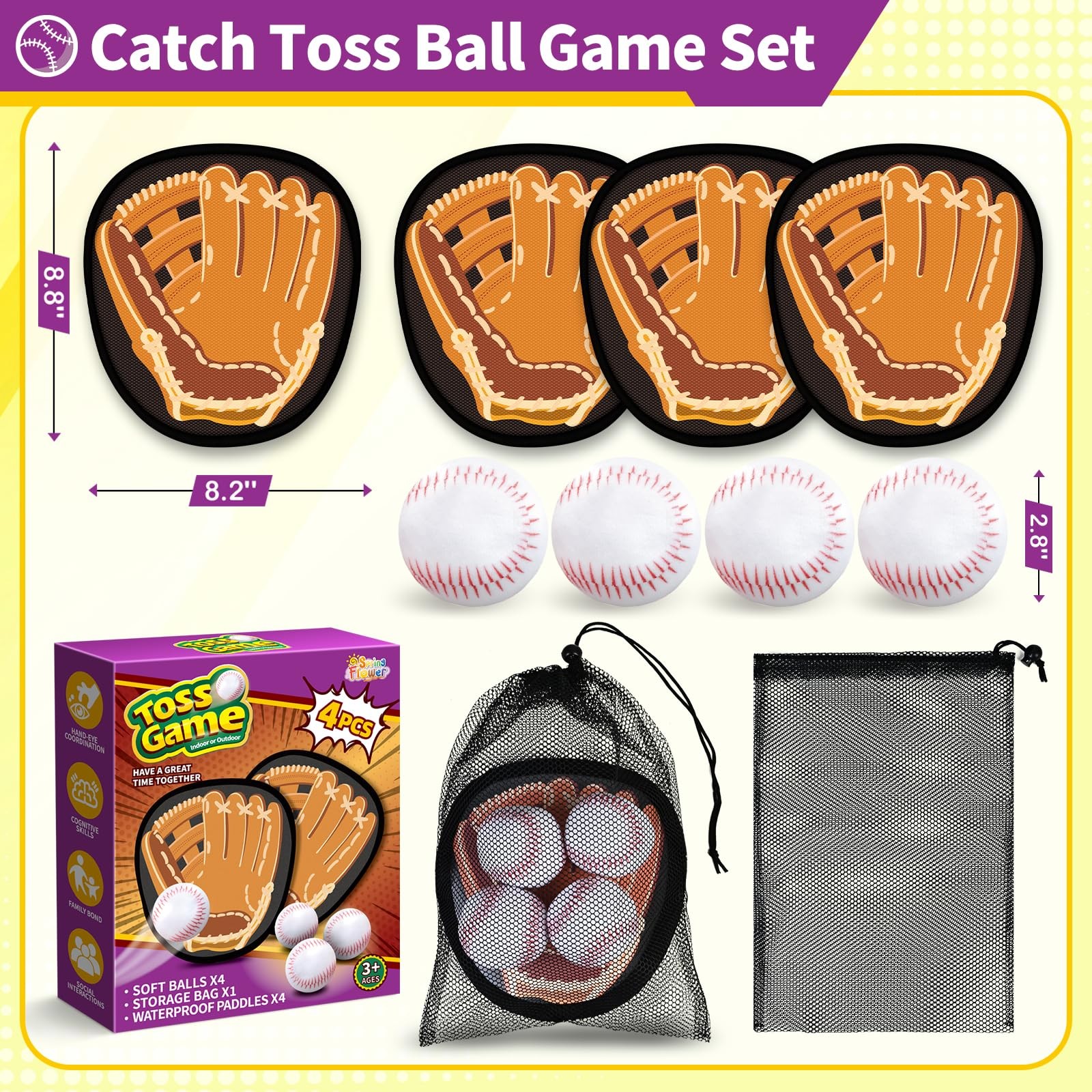 SpringFlower Catch and Toss Game, Outdoor Sport Game Toy for Toddlers Brown