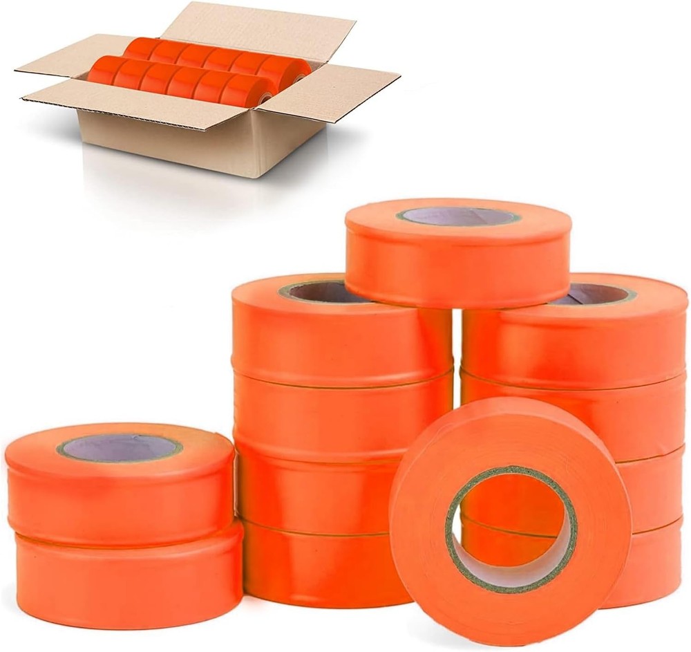 Neon Flagging Tape 12-Pack - Fluorescent Orange