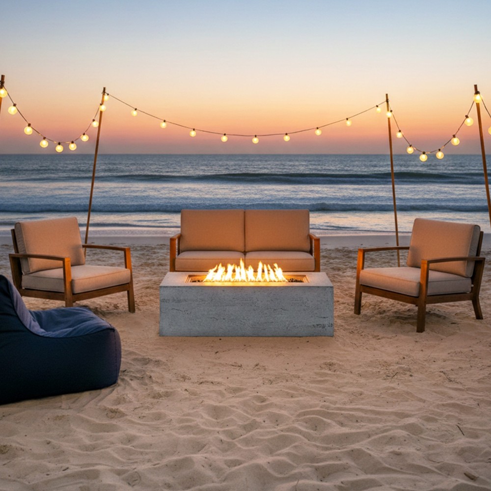 41.9'' Rectangular Outdoor Fire Pit & Propane Tank Stand Set