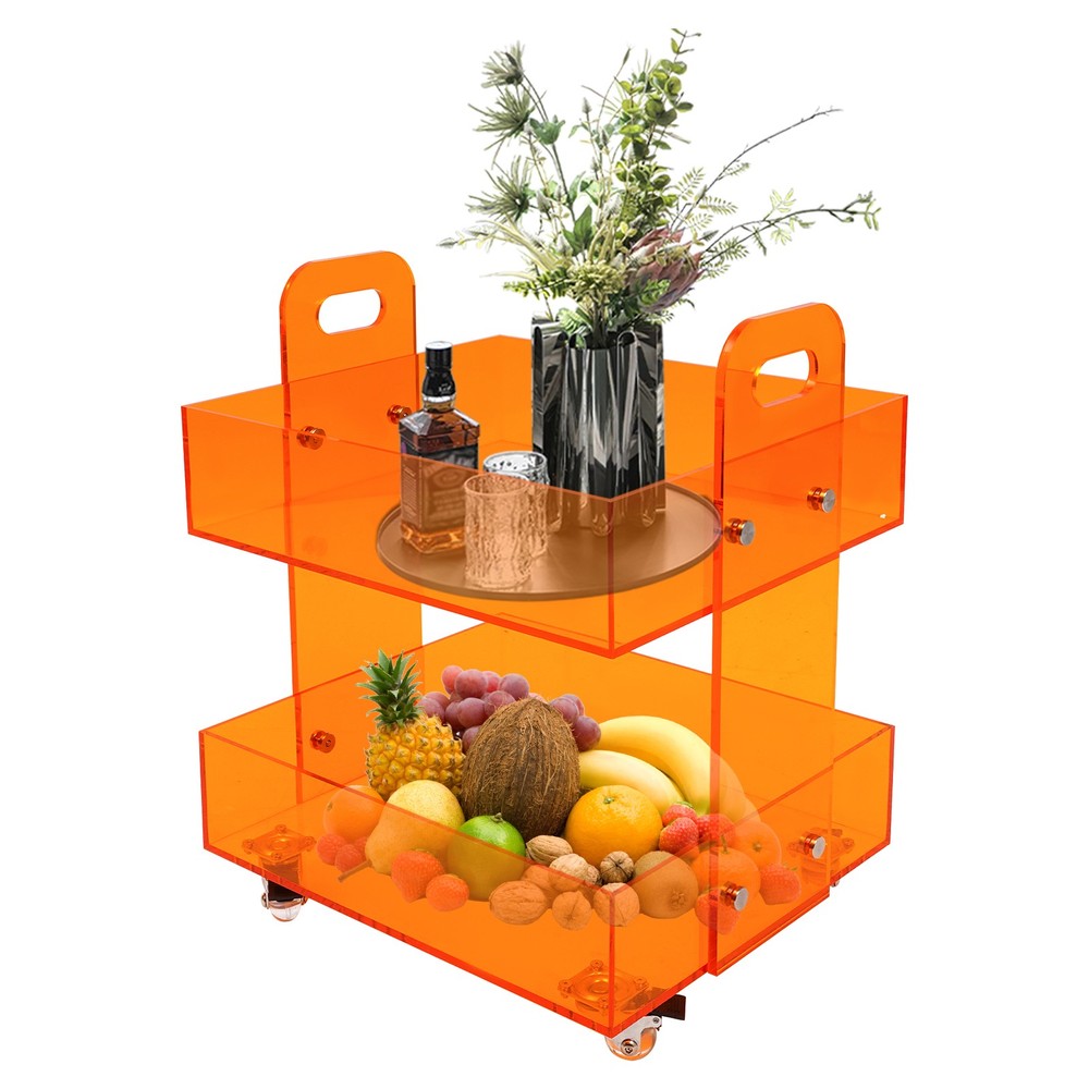 Orange Acrylic Side Table, Storage Rack with Wheels, Acrylic Bedside Table