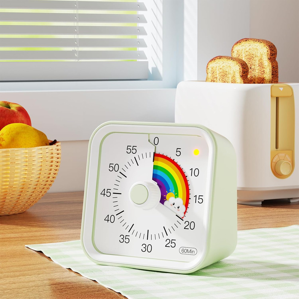 Visual Timer for Kids with Pause Function, Cute Silent Timer with Rainbow for Cl