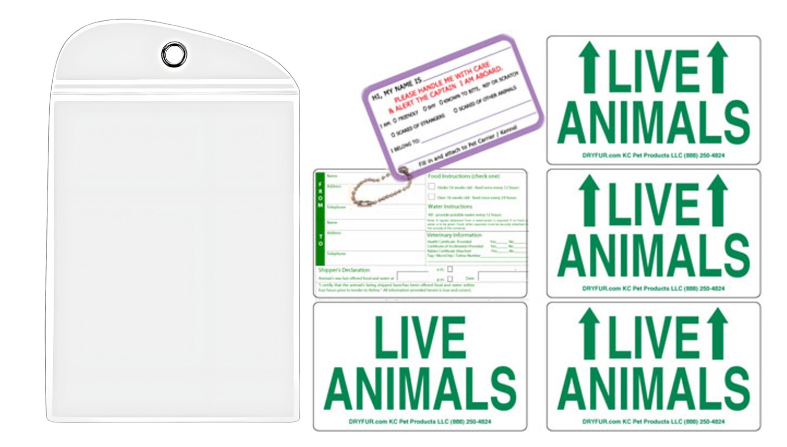 Live Animal Sticker Label Set of 5 w/ Pet Passport Pouch WHITE