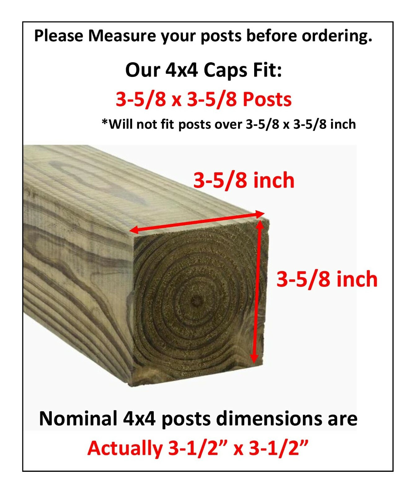 4x4 (3-5/8 x 3-5/8) Plastic Fence Post Cap Pressure Treated Wood Black or White
