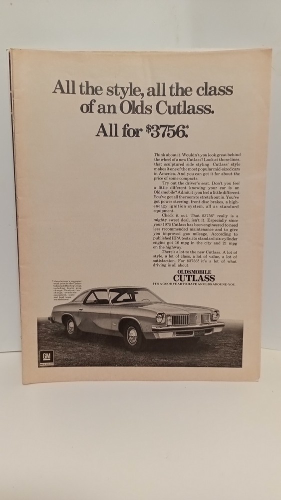 1976 OLDSMOBILE CUTLASS - 10X8  - PRINT AD.  t5