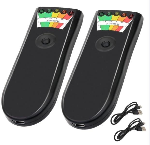 Upgraded Rechargeable EMF Meter with 5 Level LED Portable 2 Pack