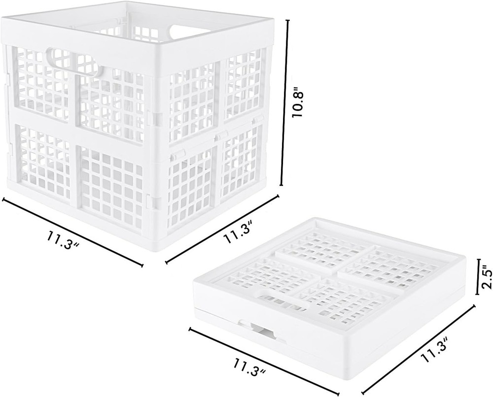3-Pack Collapsible Plastic Storage CratesFoldable Crates Storage 16L White