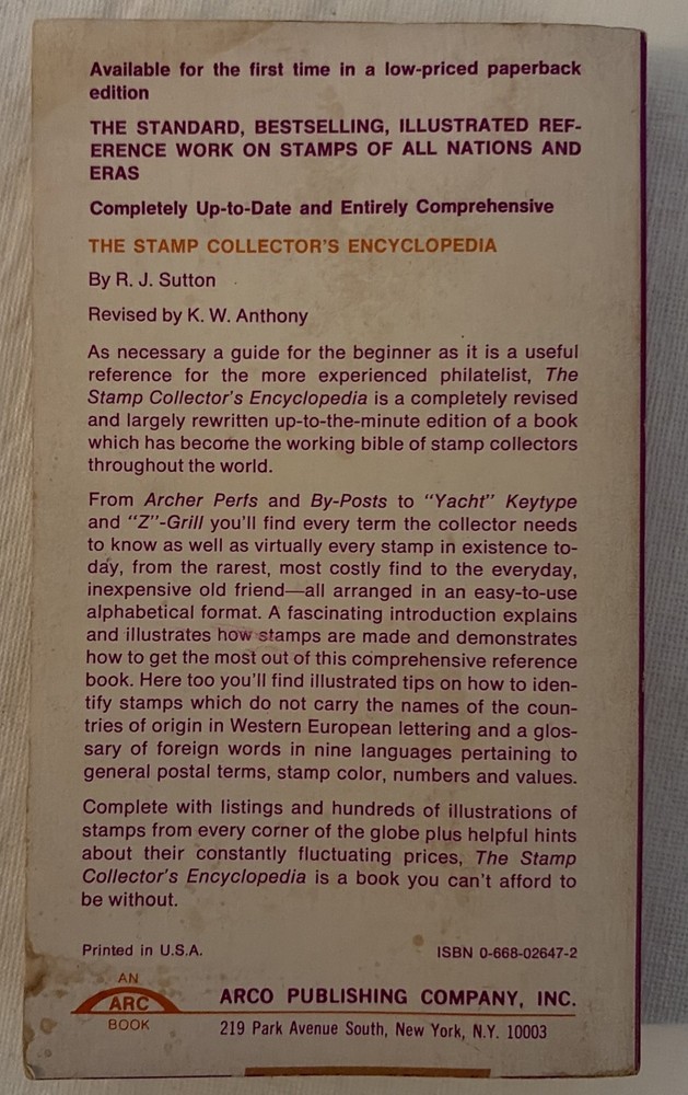 The Stamp Collector's Encyclopedia / R J Sutton / ARCO / 1975 / Vintage