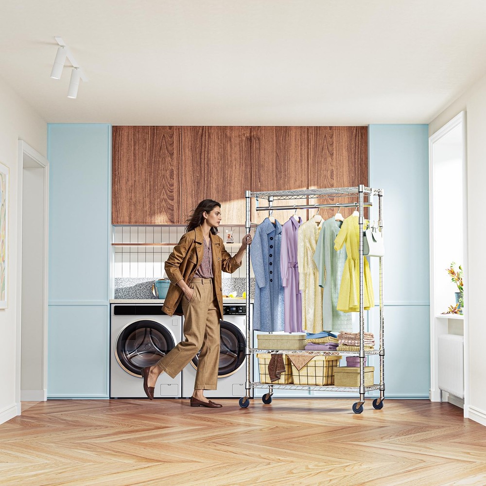 Heavy Duty Rolling Garment Rack Wire Clothes Rack for Hanging Clothes (Chrome...