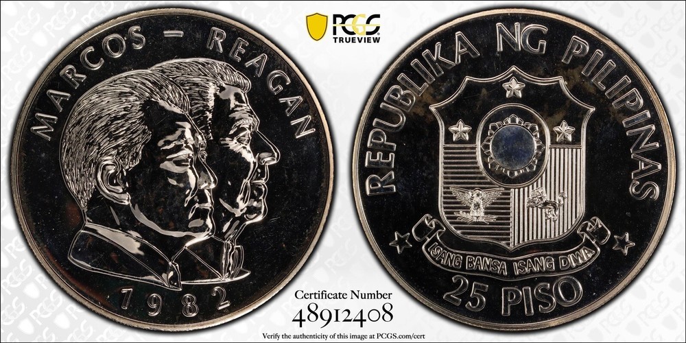 Philippines 1982 25 Piso PCGS Ms67 Marcos/Reagan