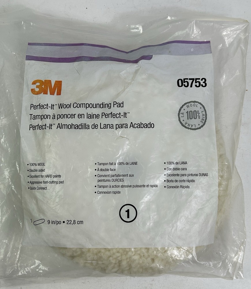 3M (05753) Perfect-It 100% Wool Compounding Pad, Double Sided, Quick Connect 9"