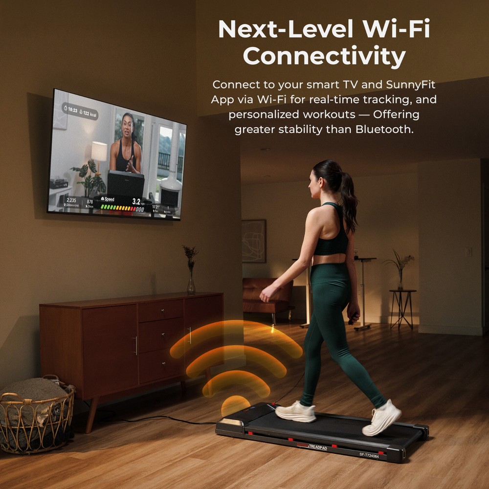 Wi-Fi Walking Pad Treadmill with Remote Control Smart Treadmill Shock Absorption