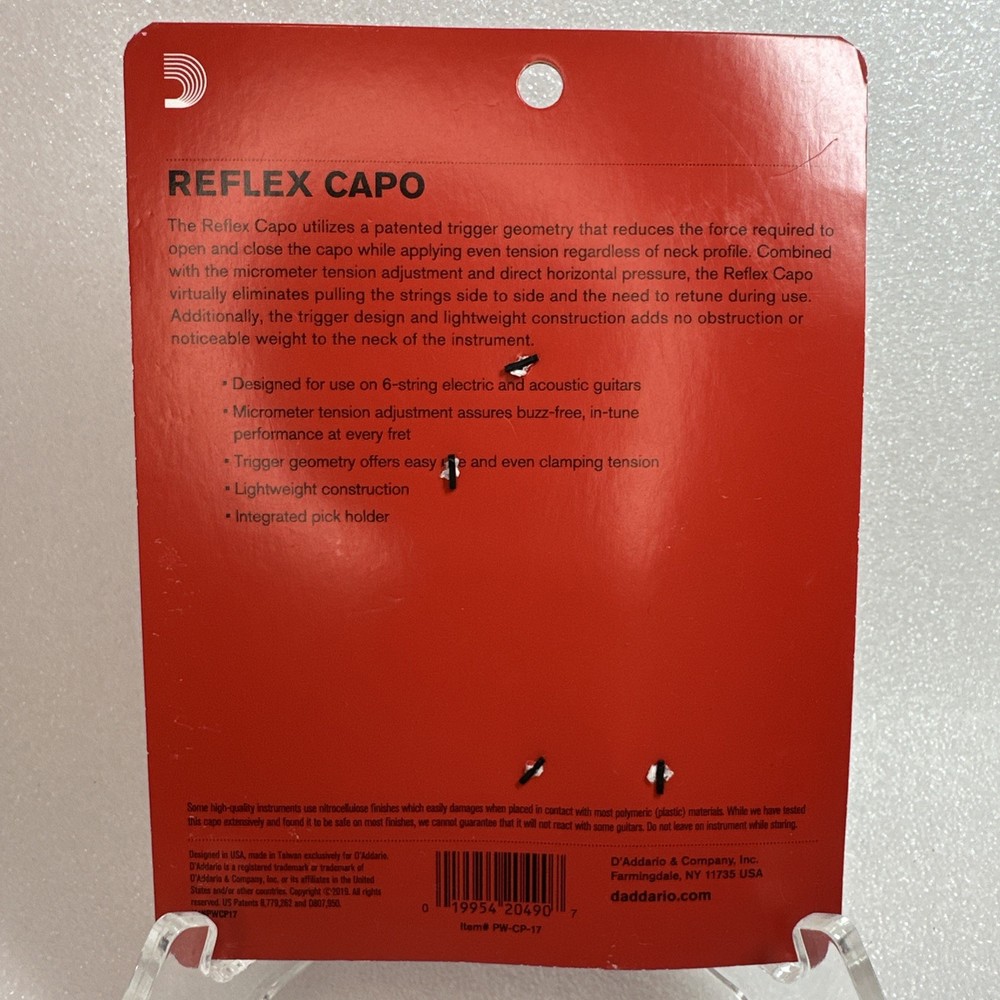 D'Addario Reflex Capo Black 6-string guitar tension adjustment trigger New
