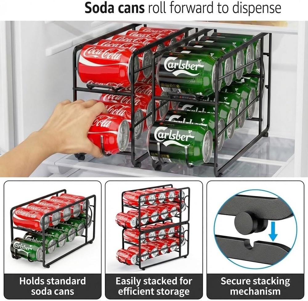 2 Pack Stackable Beverage Soda Can Dispenser Cabinet, Pantry (Black)