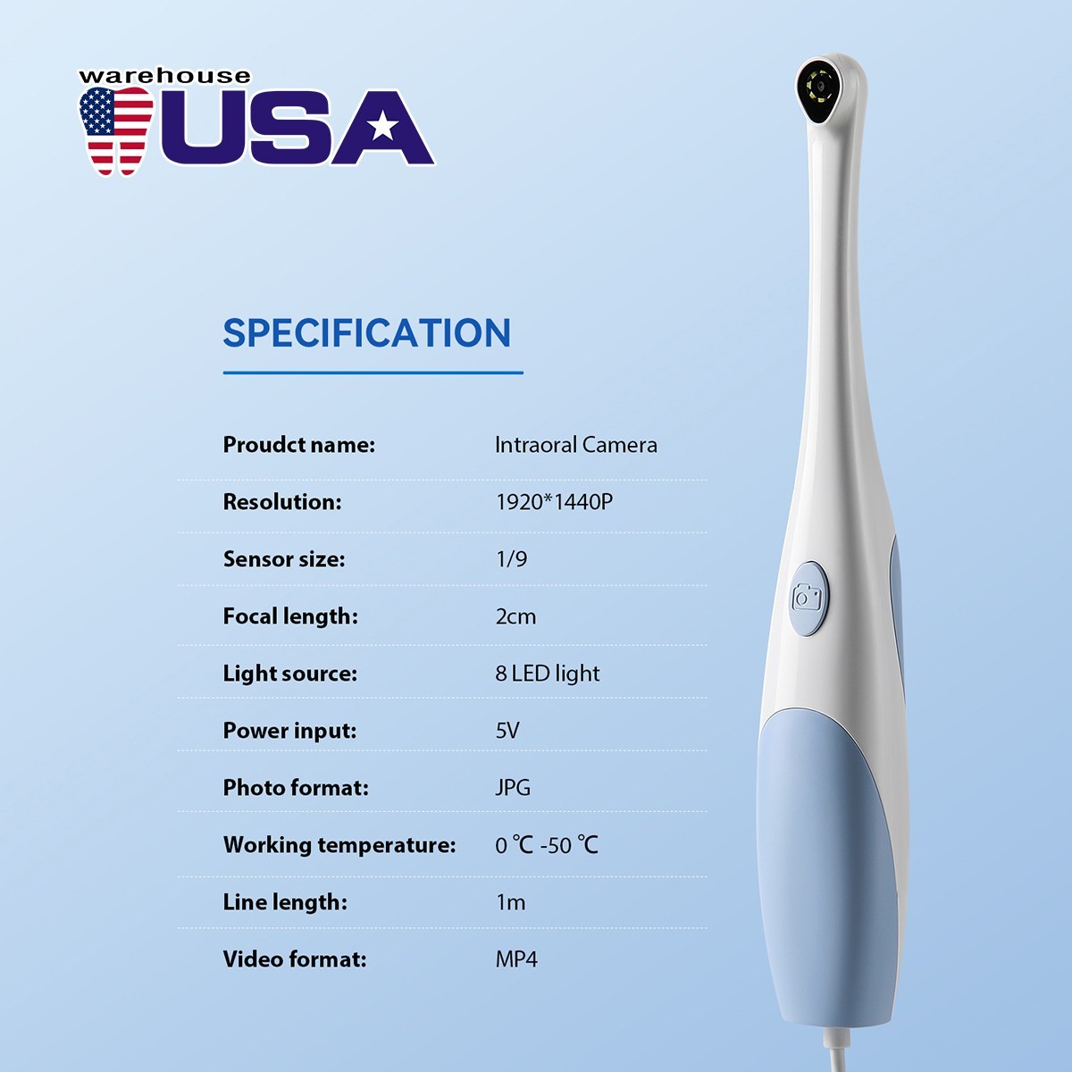 AZDENT Dental Intraoral Camera Digital USB Imaging Focus Intra Oral 8 LED Light