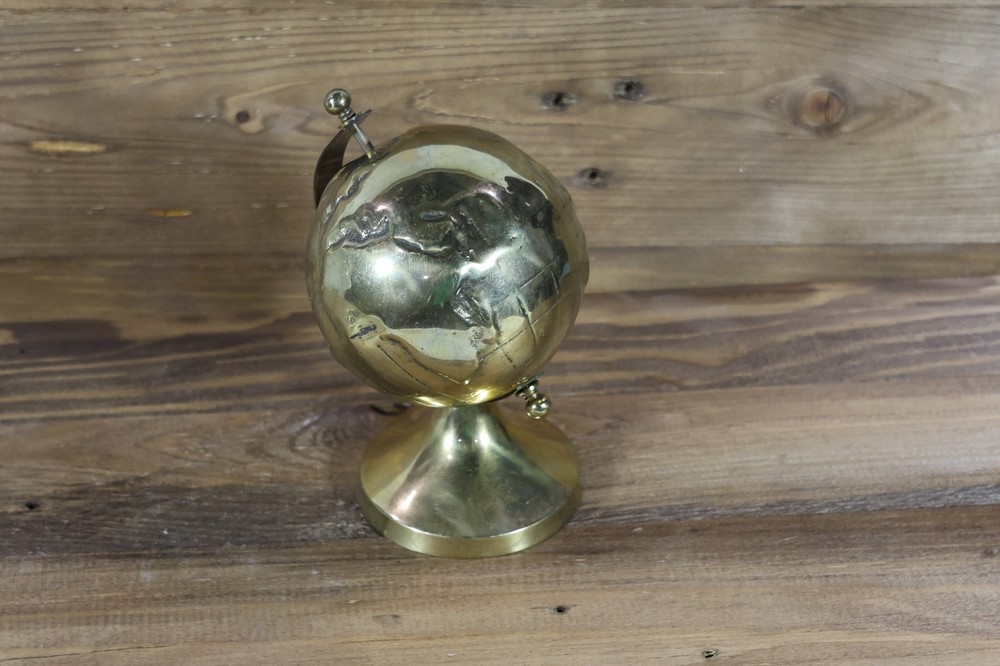 Vintage 1970s Solid Brass Mini Desktop Globe 360 Rotating  Earth Globe Decor 5"