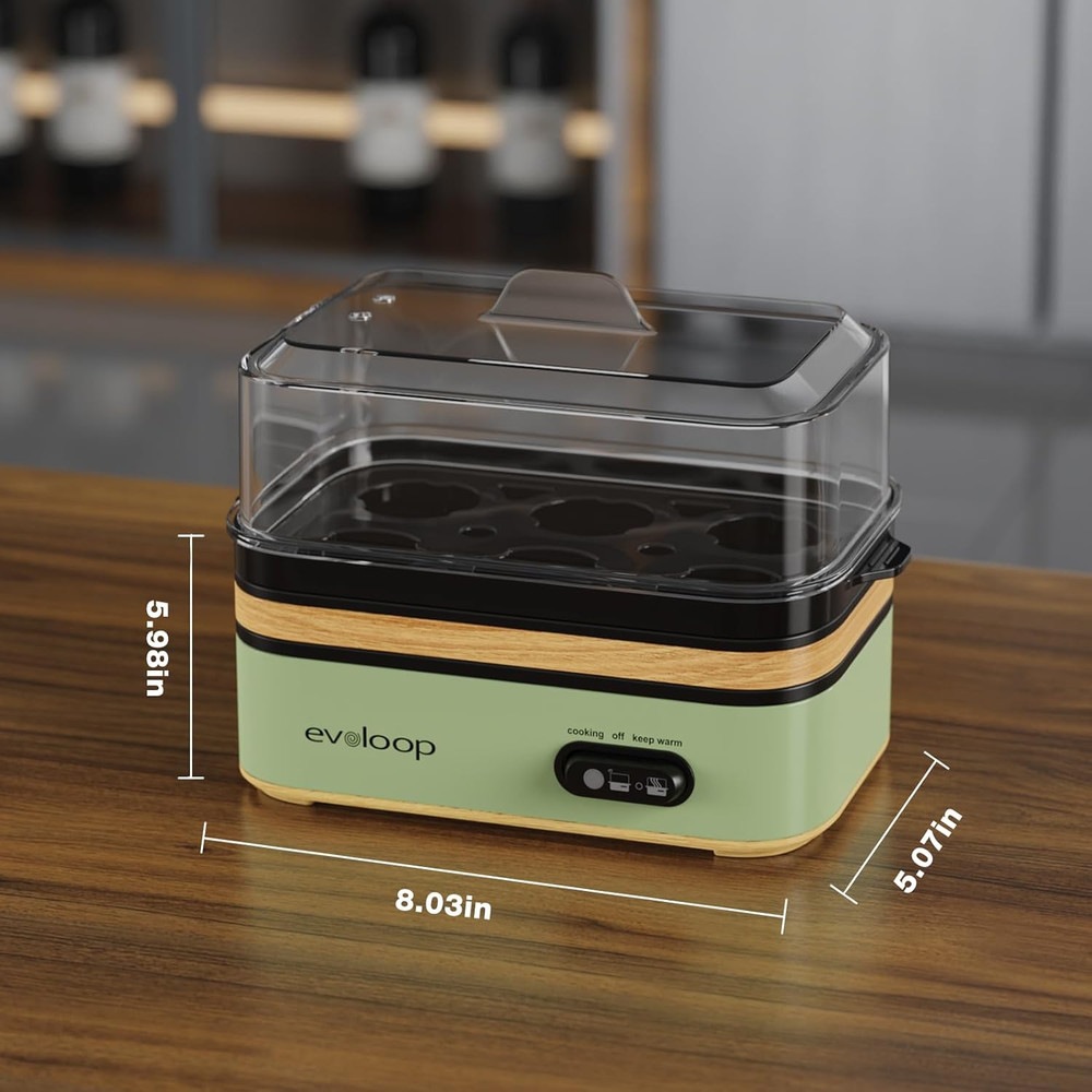 Evoloop Electric Egg Cooker for 6 Eggs - Soft, Medium, Hard Boiled