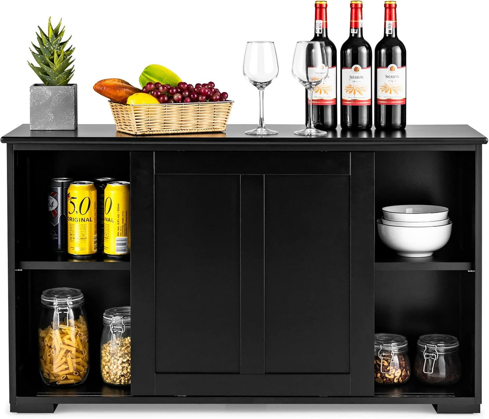 Black Kitchen Buffet Cabinet with Sliding Door & Adjustable Shelf