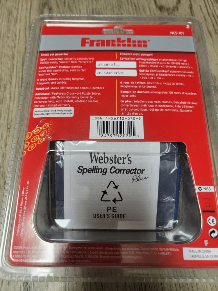 Franklin Webster's Spelling Corrector Plus NCS-101 Pocket Size Compact 2005 New