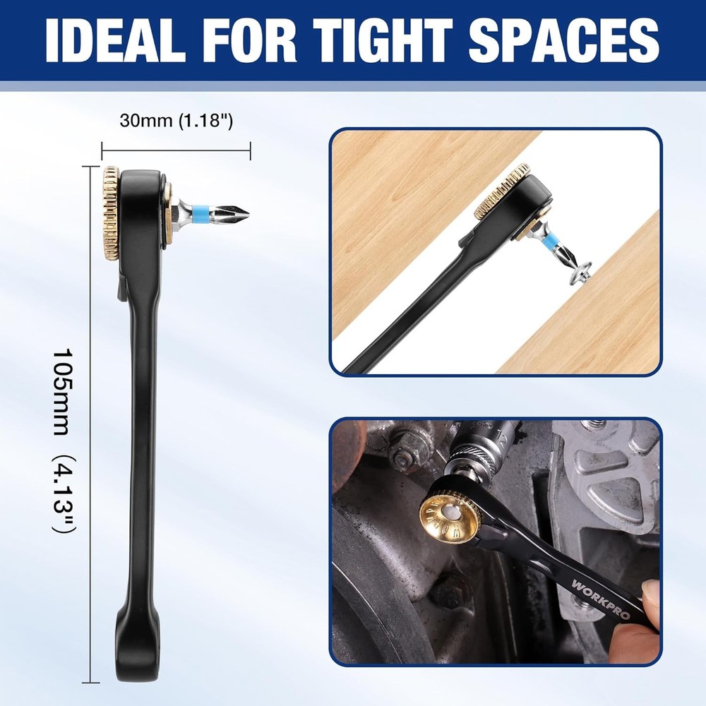 WORKPRO 34PC Low Profile Ratchet Wrench Offset Ratcheting Screwdriver Bit Socket