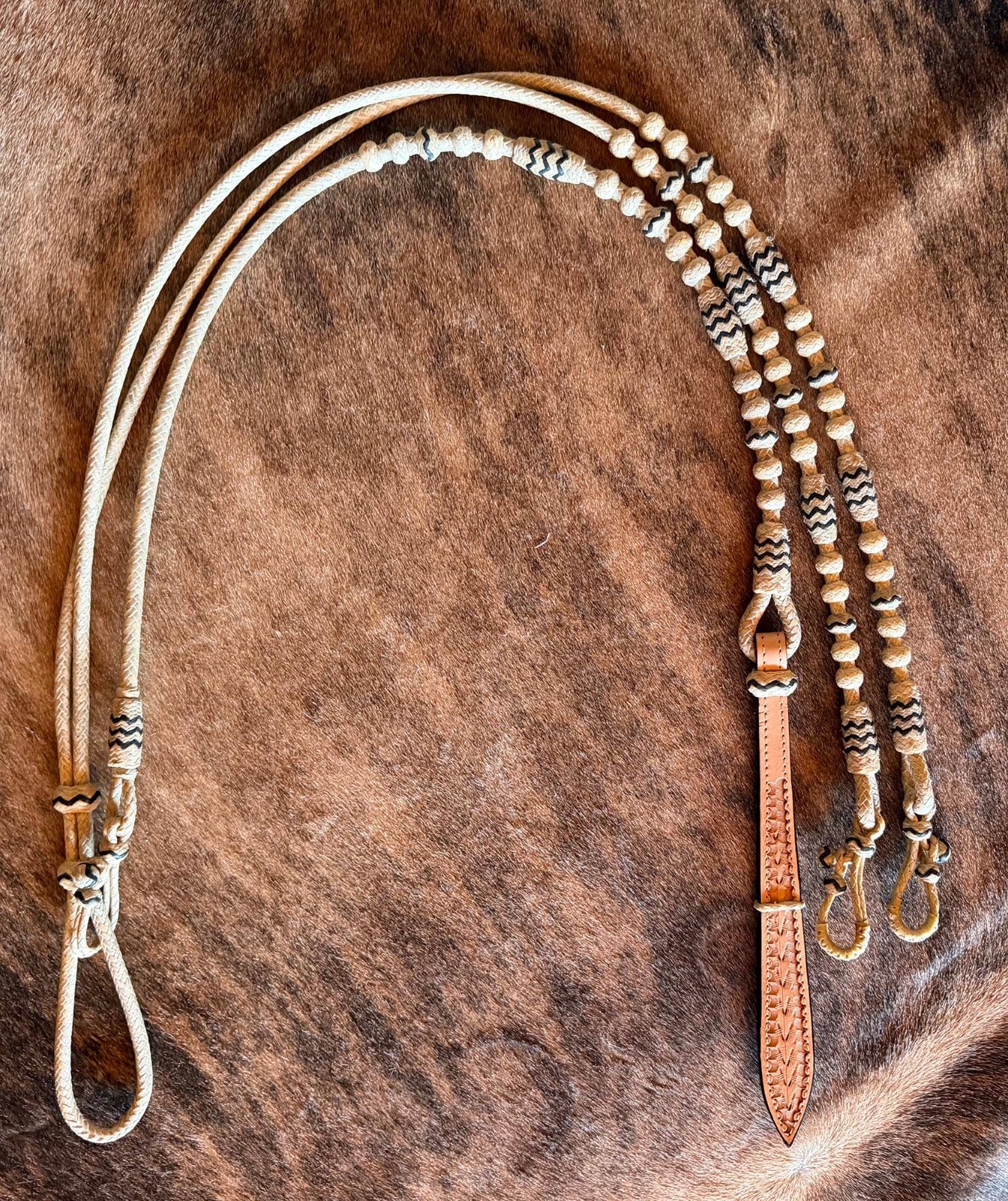 COWBOY Vaquero New RAWHIDE ROMAL REINS w/Black Accents By Steve Guitron