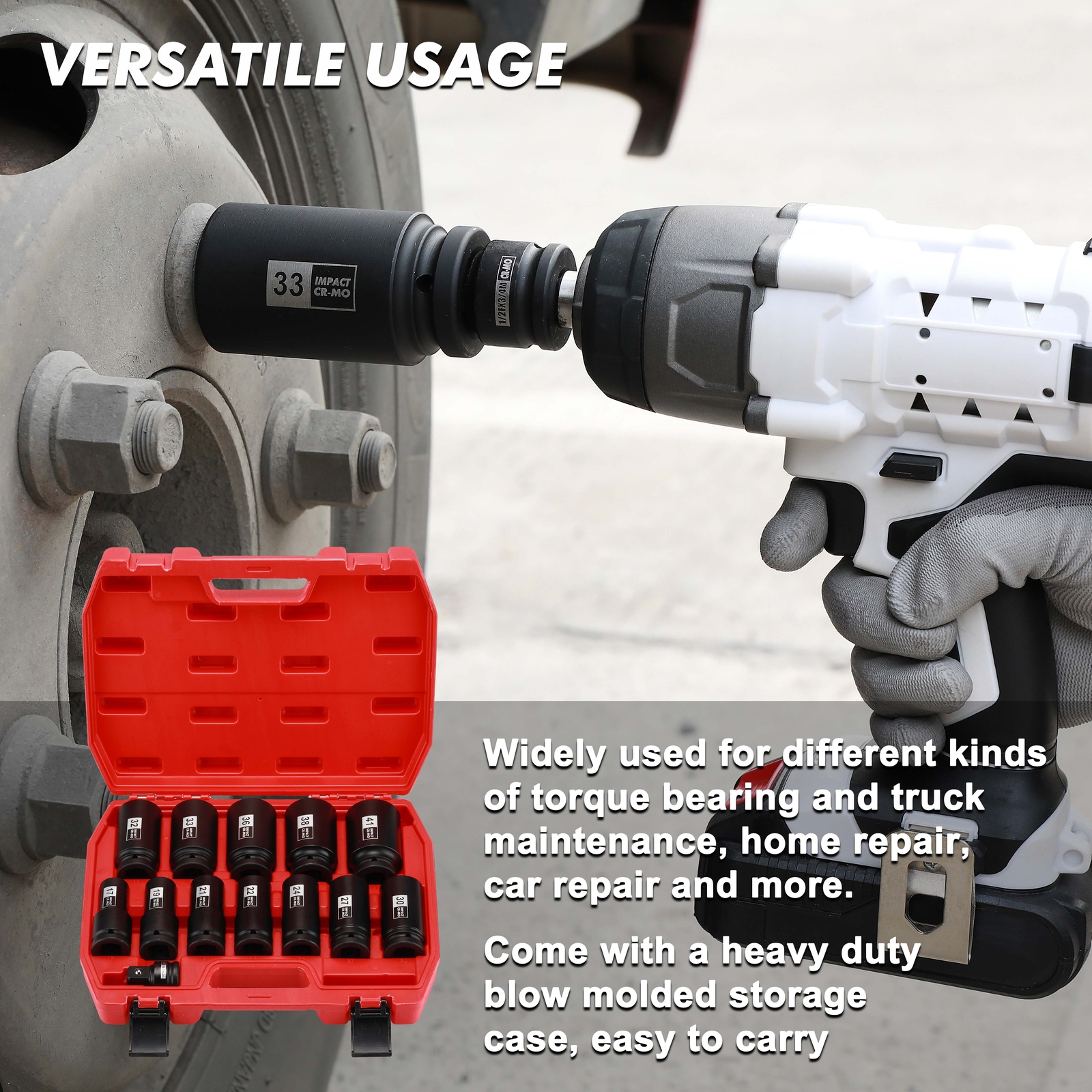 3/4" Drive Deep Impact Socket Set 13Pcs Jumbo Socket Metric(17mm to 41mm) 6Point