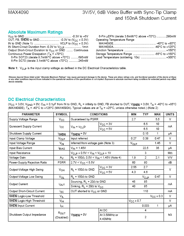 MAX4090 EUT IC Wideband Amplifier SOT23-6 Package, 5 pieces.
