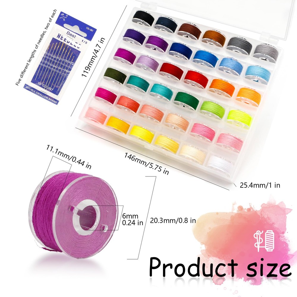 82Pcs Sewing Thread kit, 36 Assorted Colors Machine Threads with Spools, 36 S...