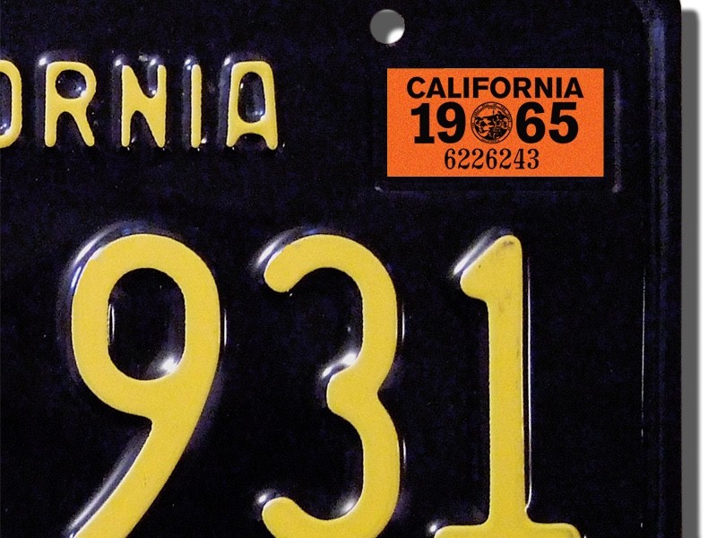 1965 California License Plate Sticker, YOM, CA, DMV, Registration