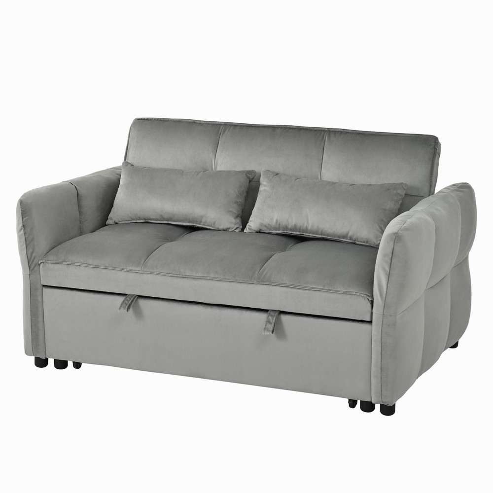 Gray/Black Pull Out Sofa Bed 3-in-1 Sleeper Sofa Convertible Couch w/ Pillows