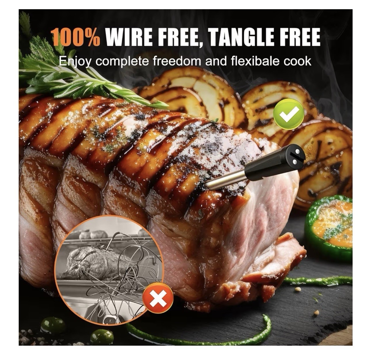 INSMART Wireless Smart Meat Thermometer,330FT Bluetooth Range,100% Waterproof