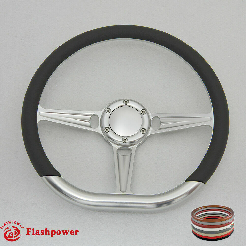 14" D Type Billet Steering Wheel Red Half Wraps Chevy Ididit FlamingRiver