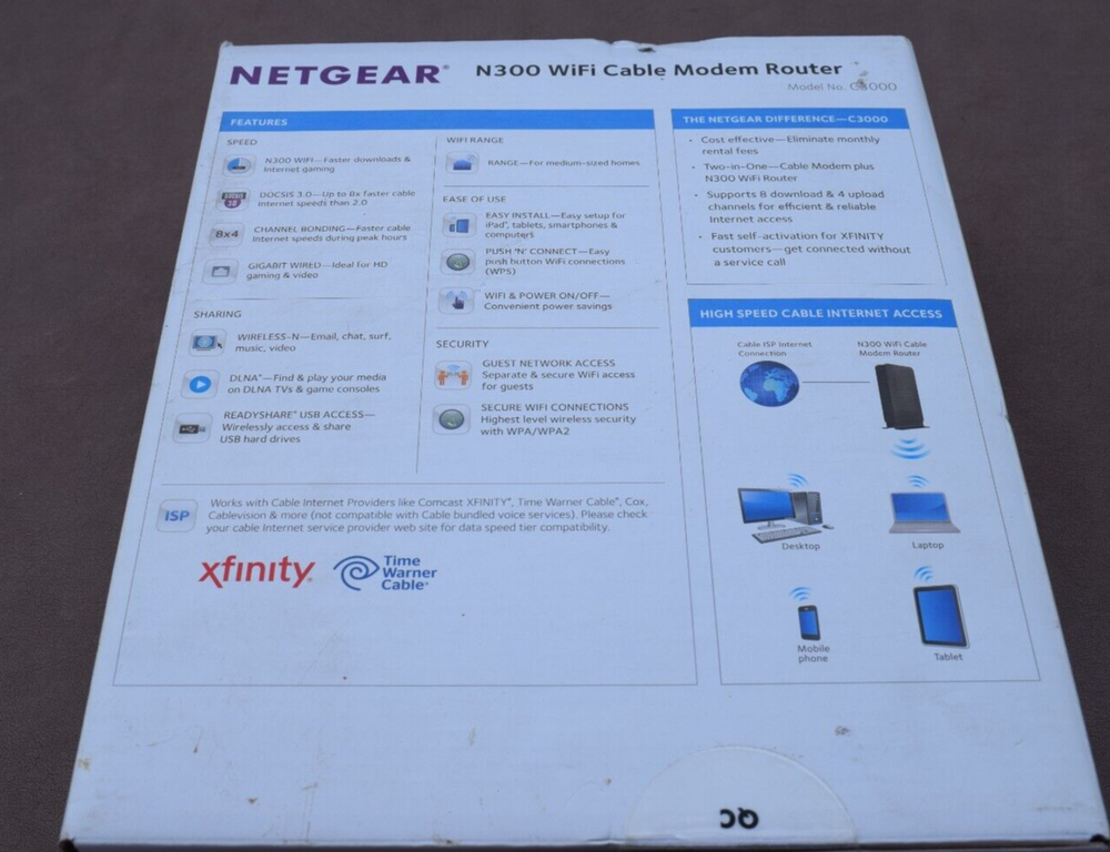 Netgear N300 WiFi Modem Router Xfinity Time Warner Cable