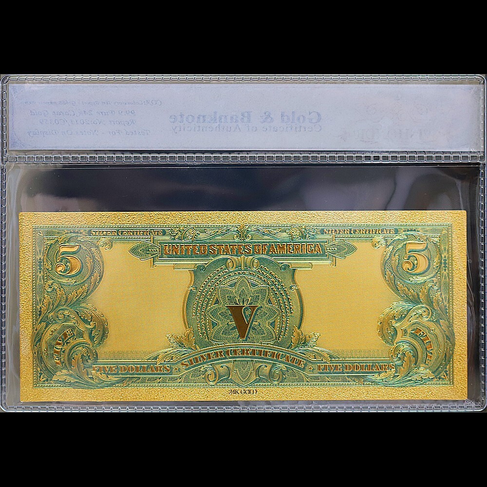 Gold 1899 $5 Five Dollars Banknote Collectible with Bag & Certificate