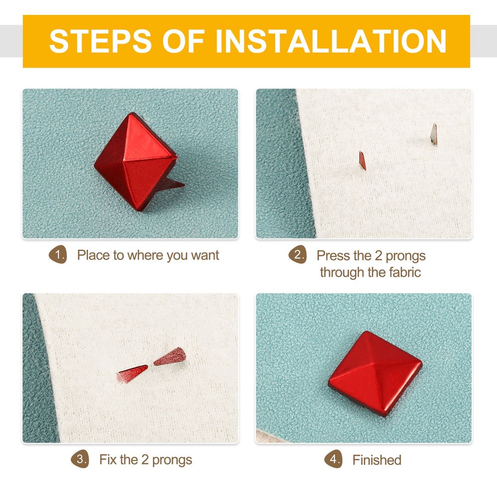 100Pcs Square Pyramid Rivets, 12mm Two-Jaw Studs Spikes (Blue)