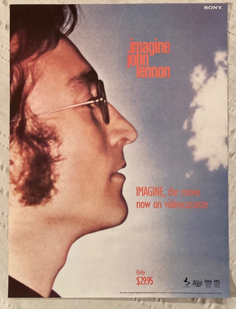 John Lennon 1986 Promo Poster Imagine Video Beta VHS Beatles H