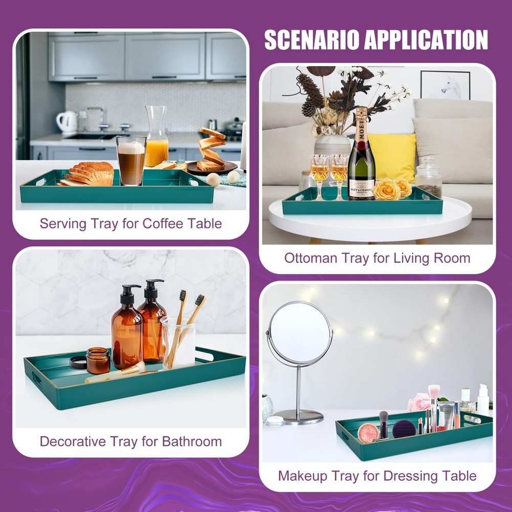 Teal Serving Tray Rectangular Plastic Coffee Table Ottoman 15.7x10.2x1.37