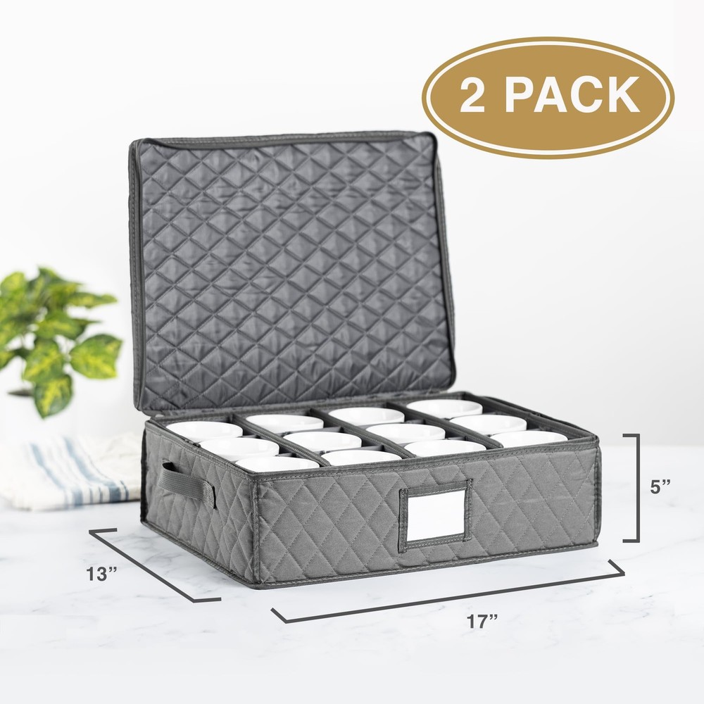 2-Pack China Cup Storage Chests Hold 24 Coffee Cups Mugs Stackable Organizer