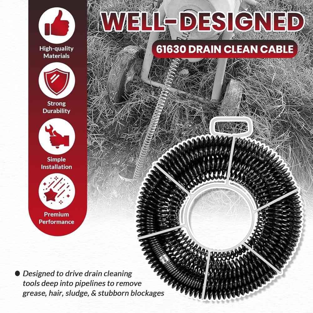61630 Sectional Drain Cleaning Cable Kit, Replace for RIDGID A-62 7/8” Cable Kit