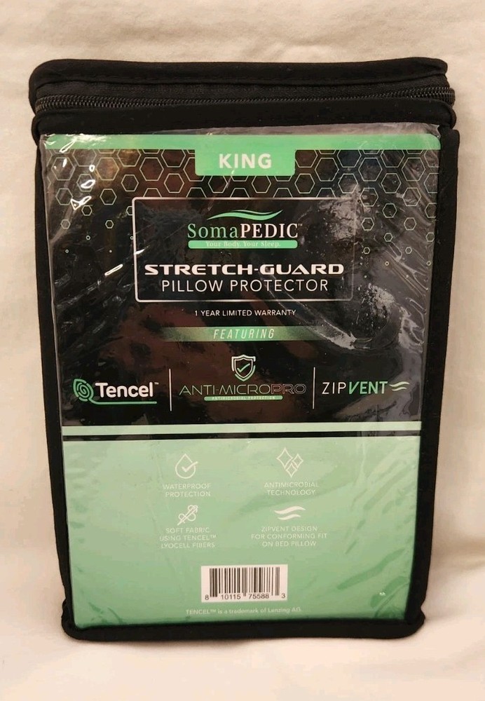 SomaPedic Tencel Stretch Guard Pillow Protector KING Size NEW