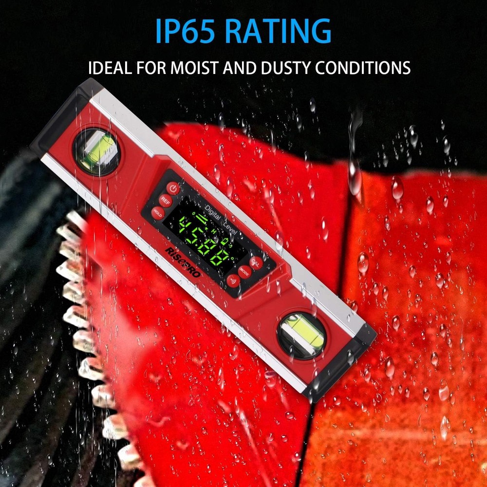 10-Inch Digital Torpedo Level and Protractor IP54 Protected Electronic Red