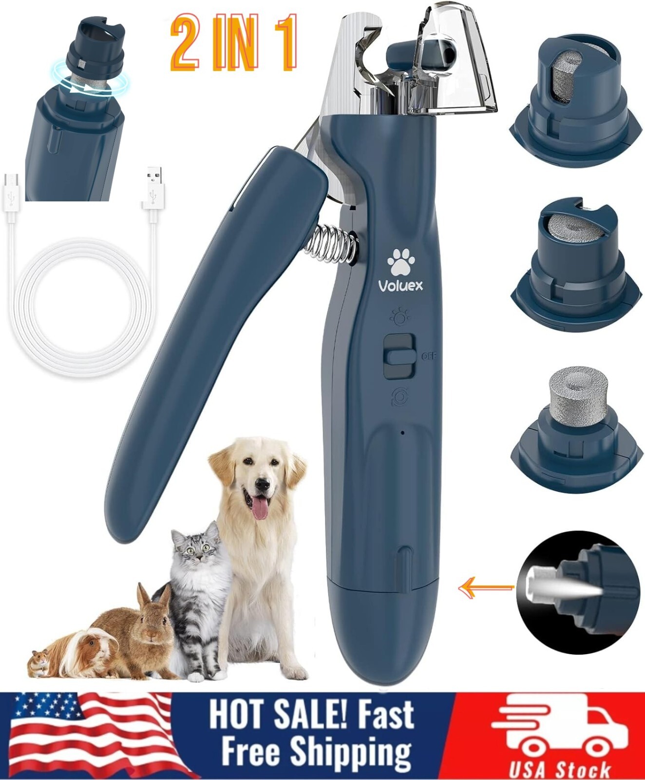 2 in 1 Electric Dog Nail Grinder and Clipper Rechargeable Pet Toenail Clippers