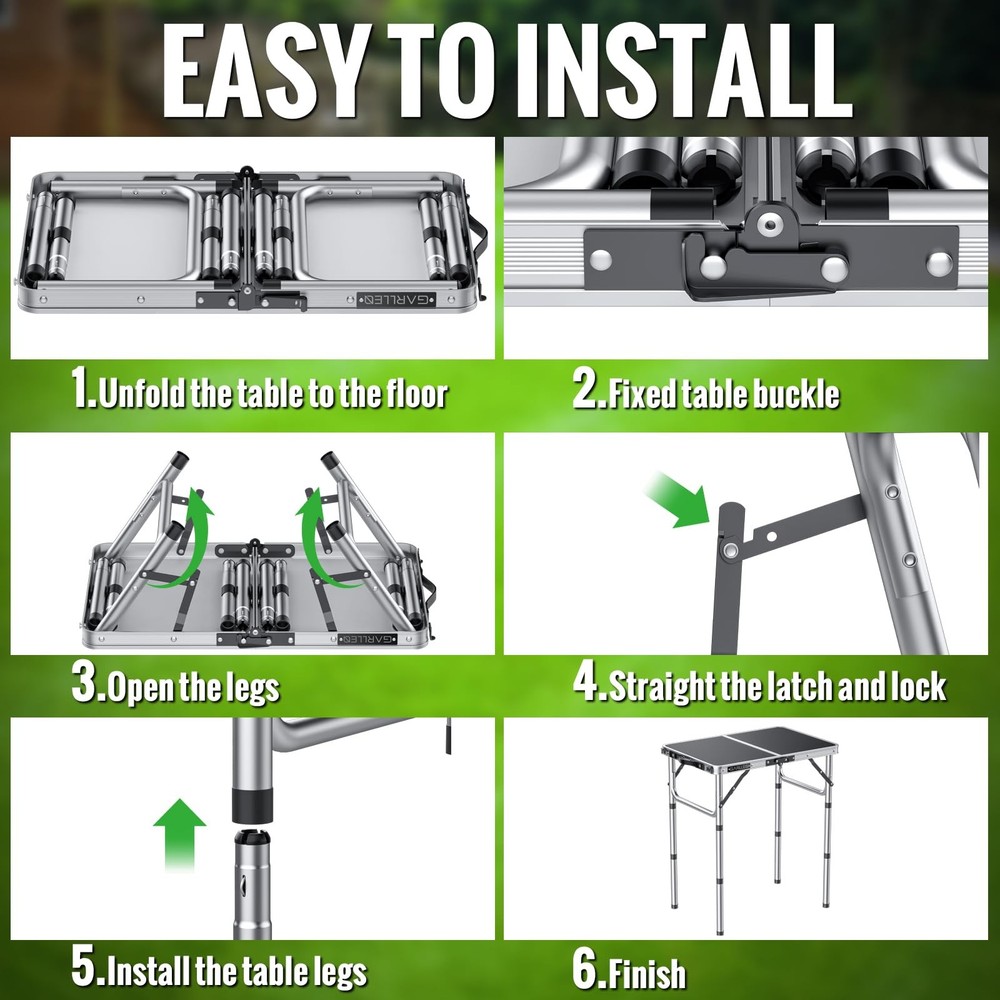 2ft Folding Camping Table, Portable Folding Picnic Table with 3-Height Adjust...