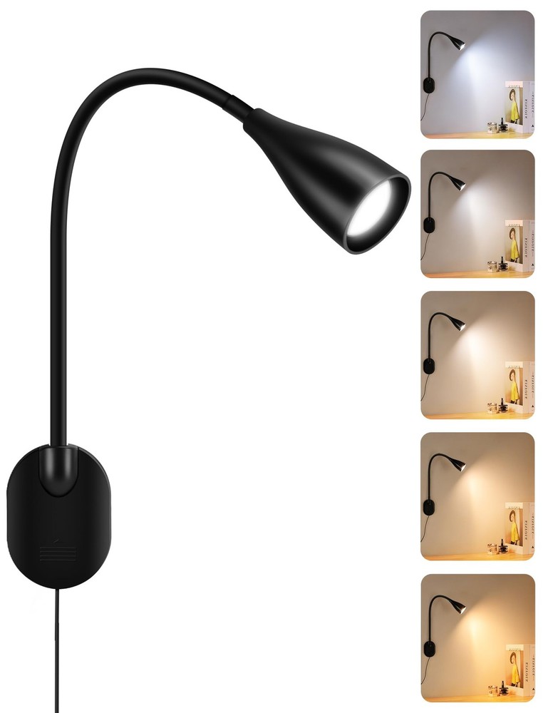 Black LED Wall Mounted Reading Light 5 Color Modes 10 Brightness Dimmer USB