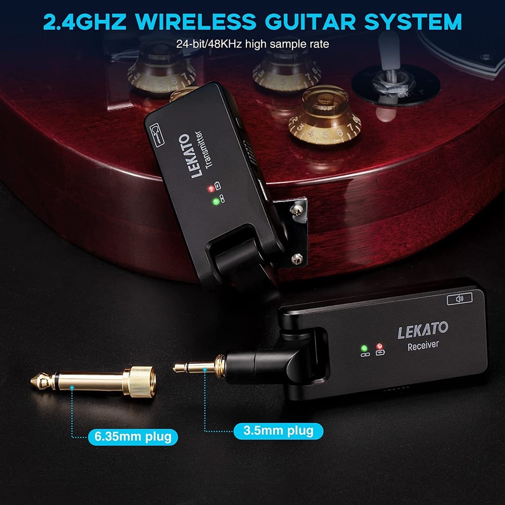 LEKATO Wireless Guitar System Rotable Transmitter Receiver w/Charging Box,30 M