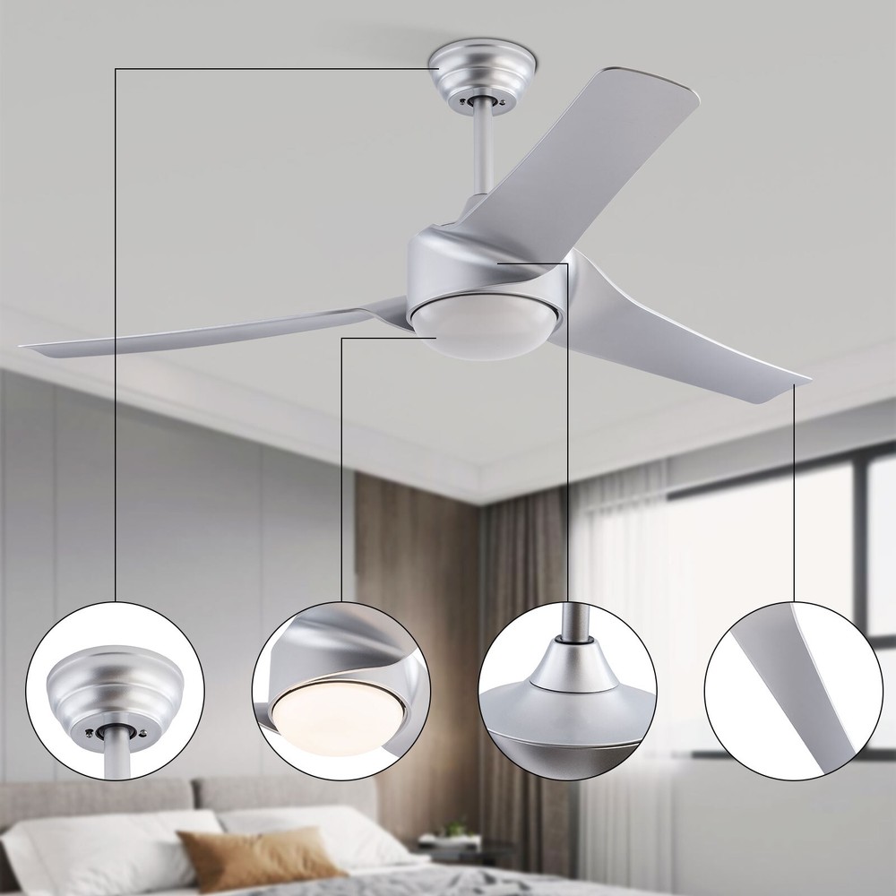 52 Inch Modern Ceiling Fan Light Silver Ceiling Fan Light With Remote Control