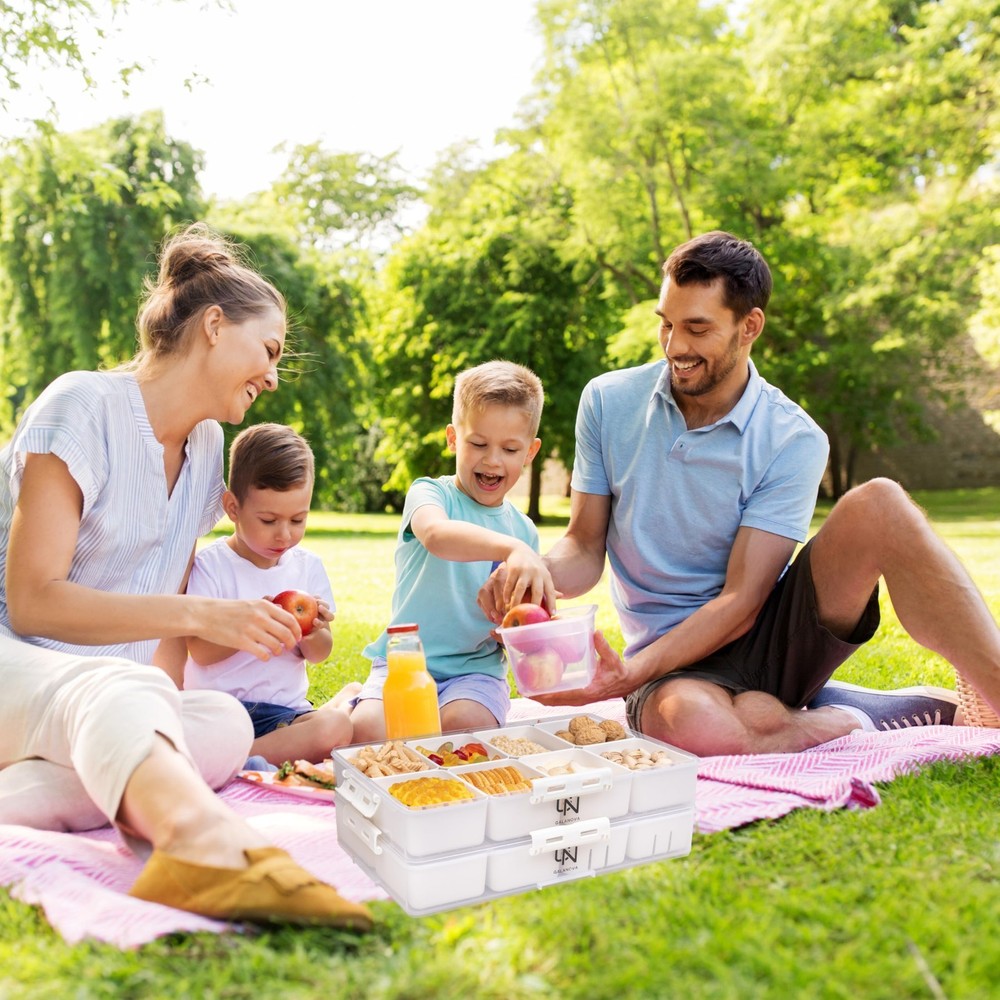 Stackable Snackle Box Container 14 Compartments 2 Lids White 2 Pack BPA Free