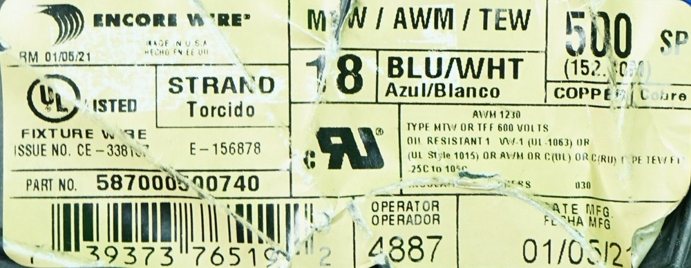 Encore 18AWG 587000500740 500 FT SPOOL
