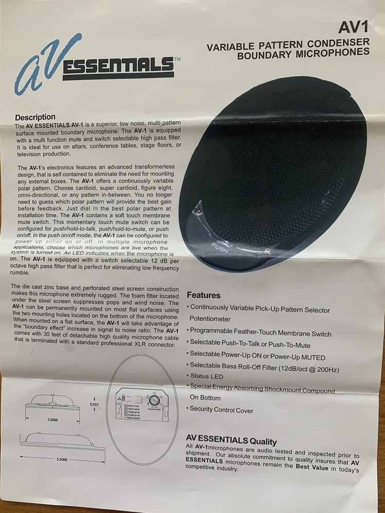 AV Essentials AV-1 Boundry Microphone