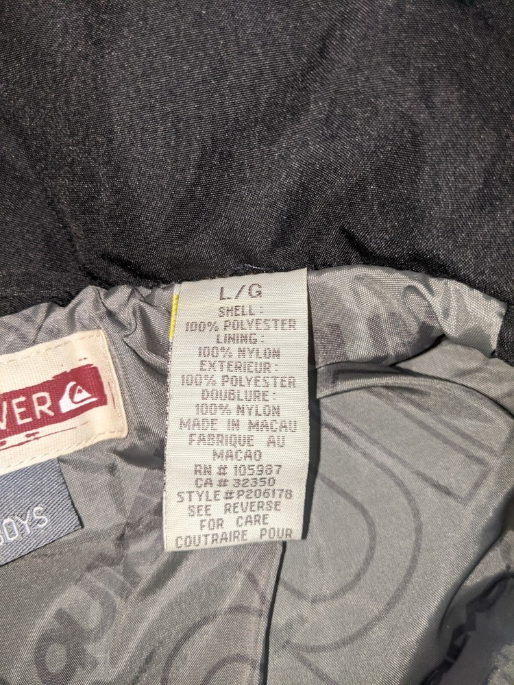 Quicksilver Boy's Jacket Size Large Gray Black White